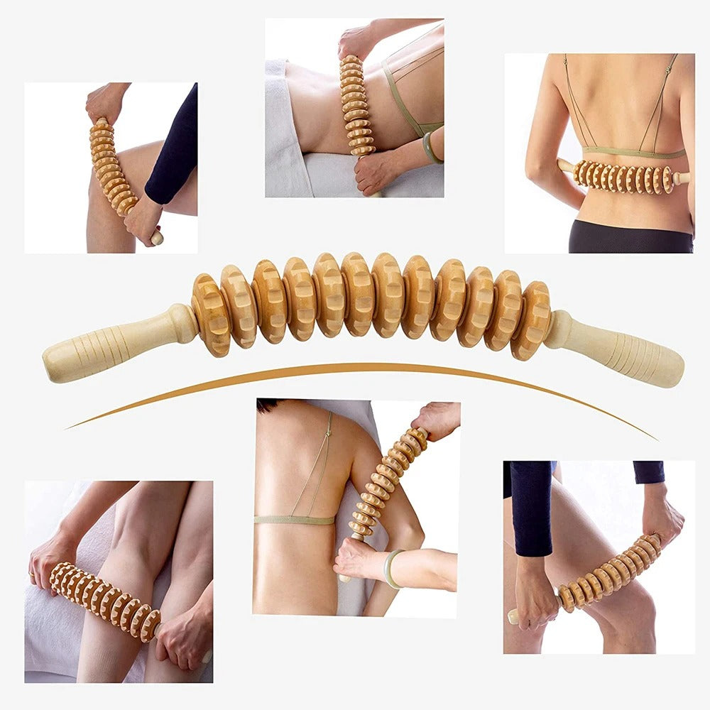 MaderoPro™ – Bâton de Massage en Bois Thérapeutique 12 Roues